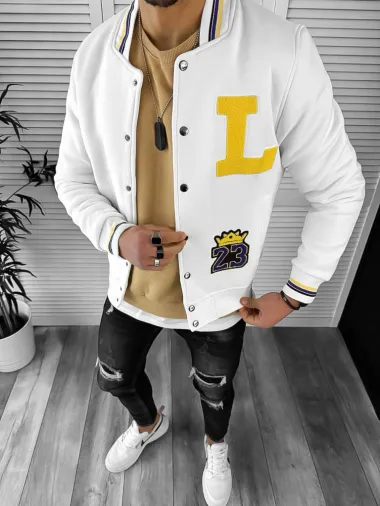 Geaca barbati de toamna cu imprimeu, alba K218 21-4.3